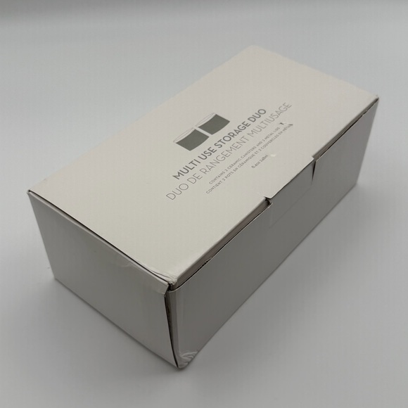 Z Gallerie Multi Use Storage Duo Set of 2 Ceramic Canisters Gold Metal Lids - Picture 13 of 14